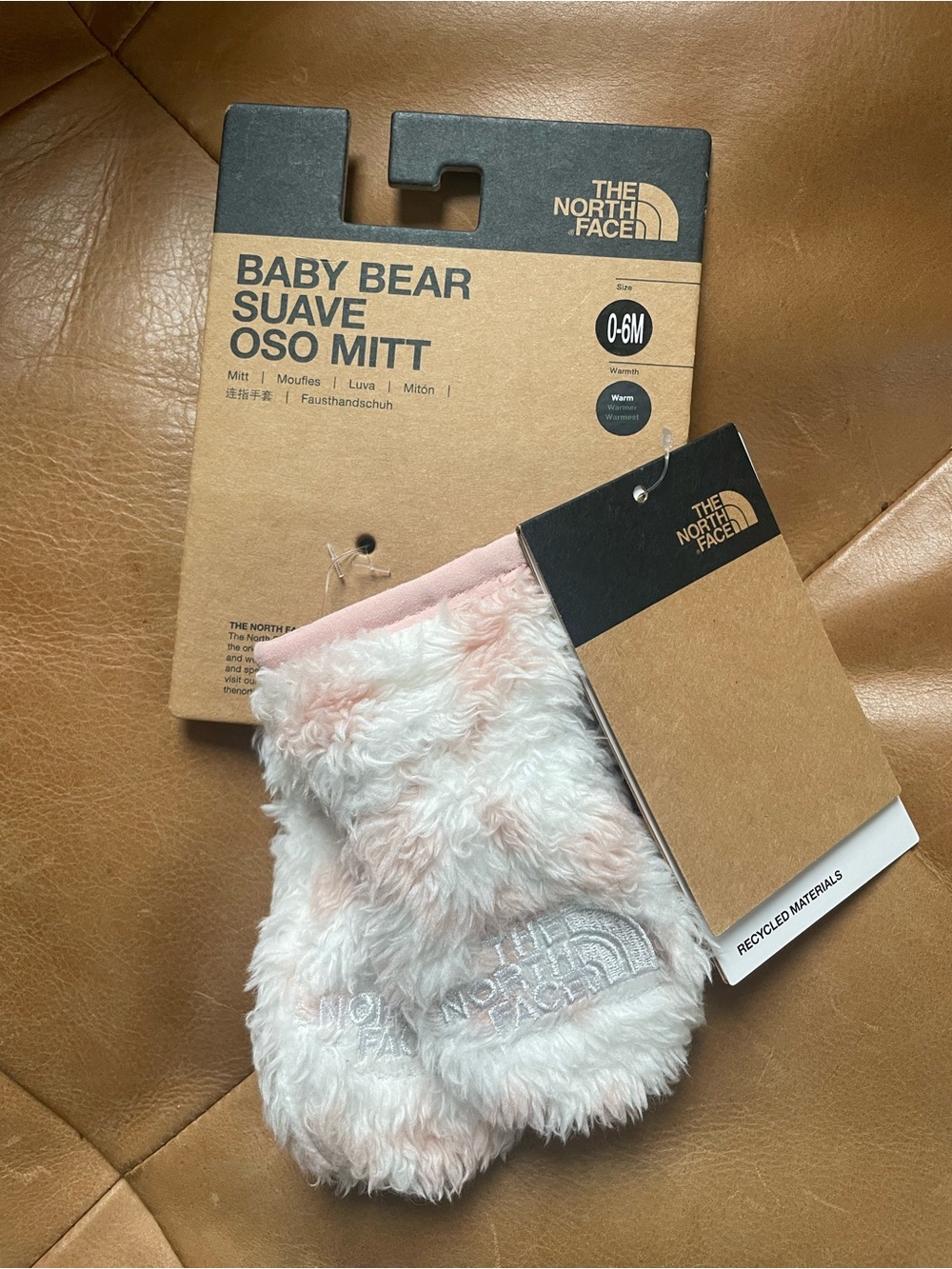 The North Face Baby Bear Suave Oso Mitts - Pink & White Faux Fur